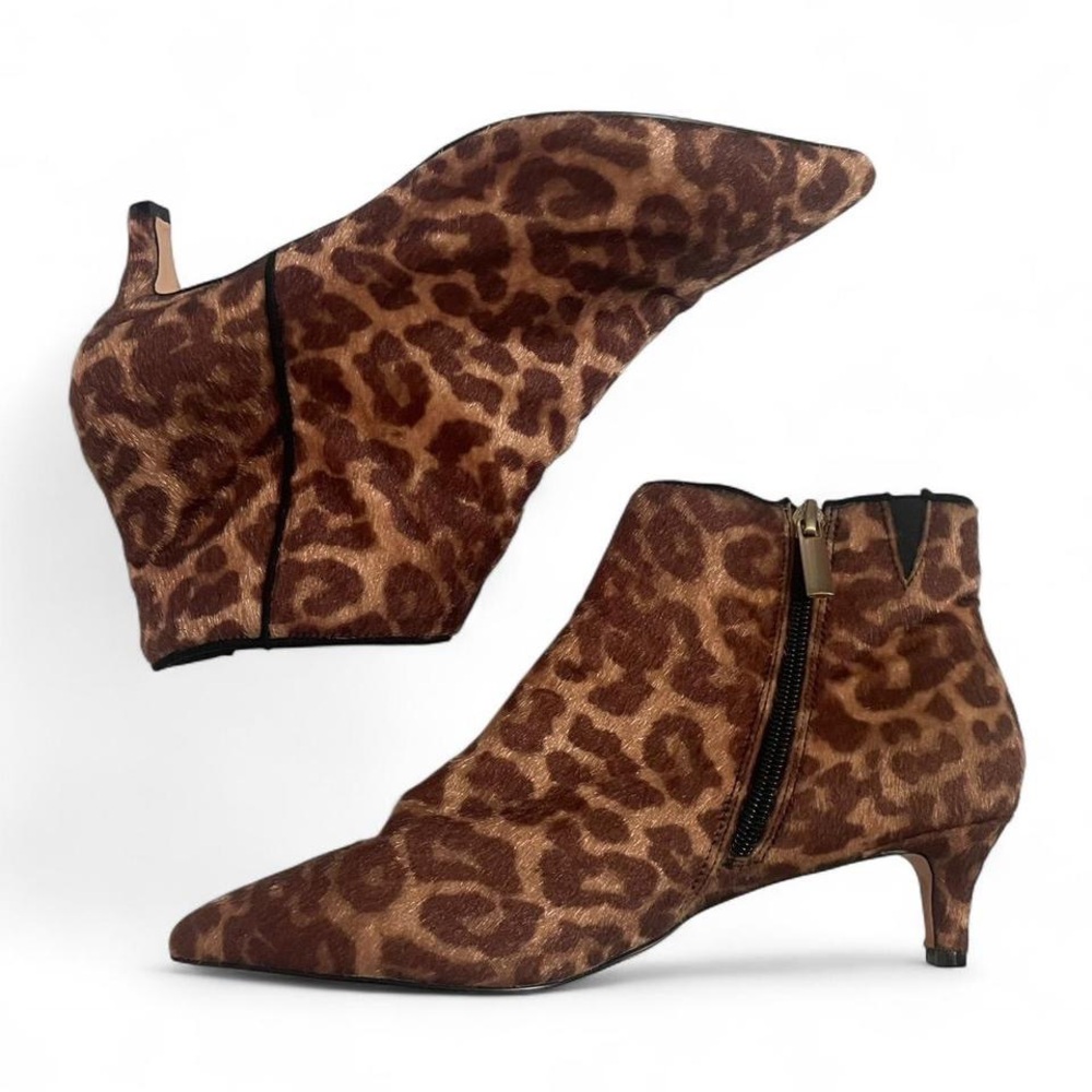 Comfortview • Fuzzy Leopard Print Kitten Heel Ankle Booties • SIZE - 7.5